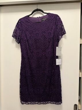 Laundry By Shelli Segal Deep Purple Crochet Lace Mini Dress